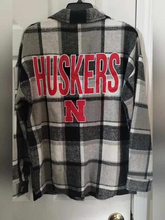 Gameday Couture Nebraska Huskers Plaid Black/White Shacket Jacket - Picture 12 of 15